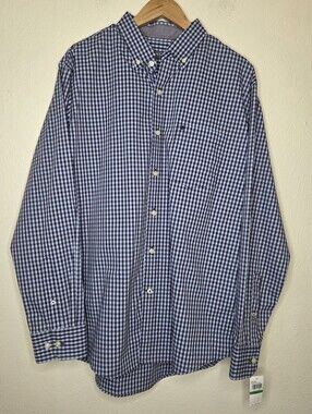 IZOD Advantage Performance Button Down Shirt NWT Large Blue Blackberry Gingham